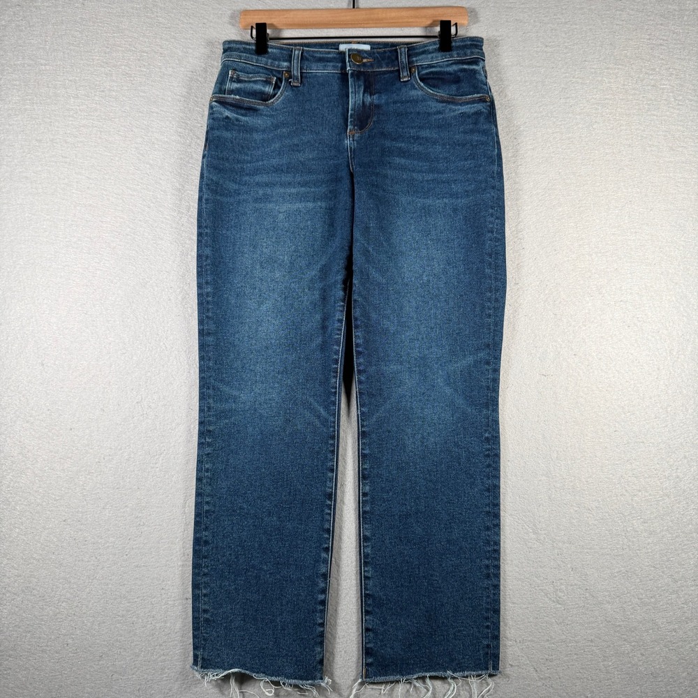 Evereve Ever Denim Womens 28 Straight Leg Jeans Medium Wash Raw Hem KP1038MA1E